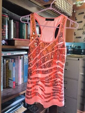 Sequin Racerback Tank Top - Neon Coral
